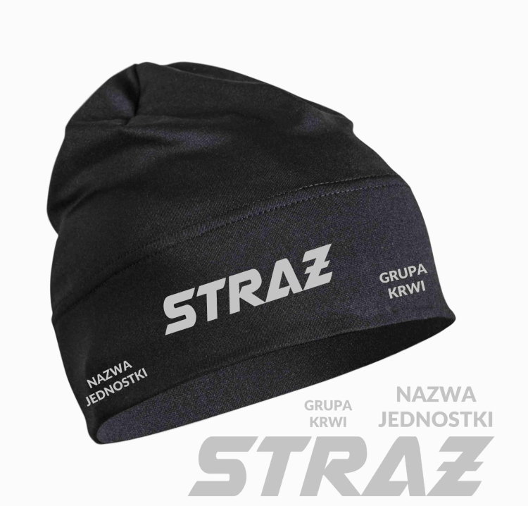 Czapka termoaktywna STRAŻ odblask + nazwa jednostki i grupa krwi