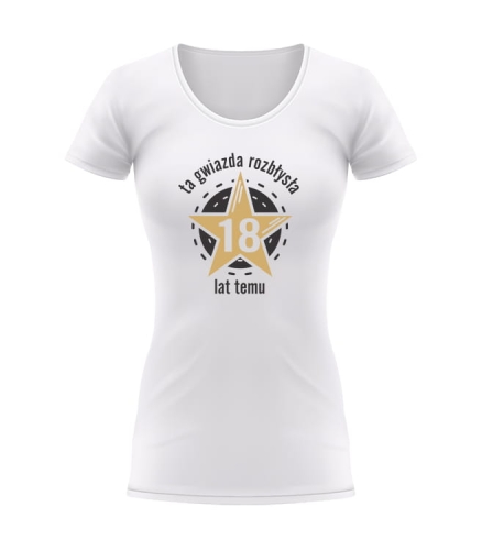 T-shirt damski ta gwiazda rozbłysła 18 lat biała