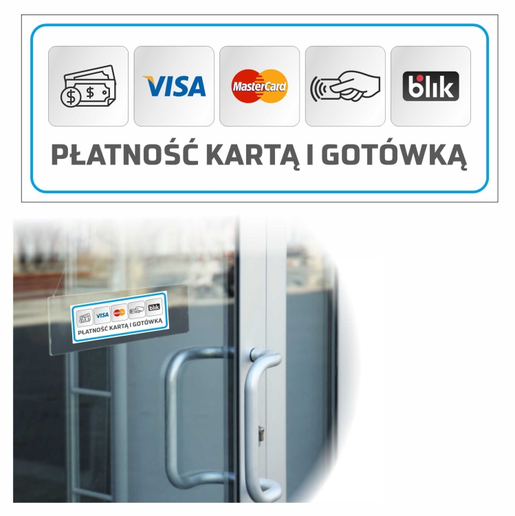 Naklejka płatność gotówką i kartą na drzwi