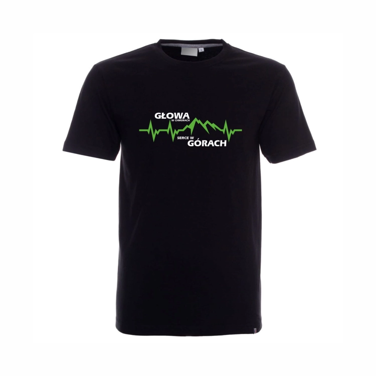 T-shirt czarny głowa w chmurach, serce w górach