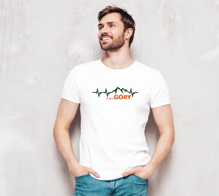 T-shirt biały męski linia życia góry