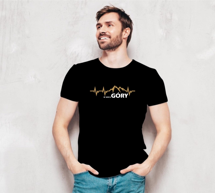 T-shirt biały męski linia życia góry