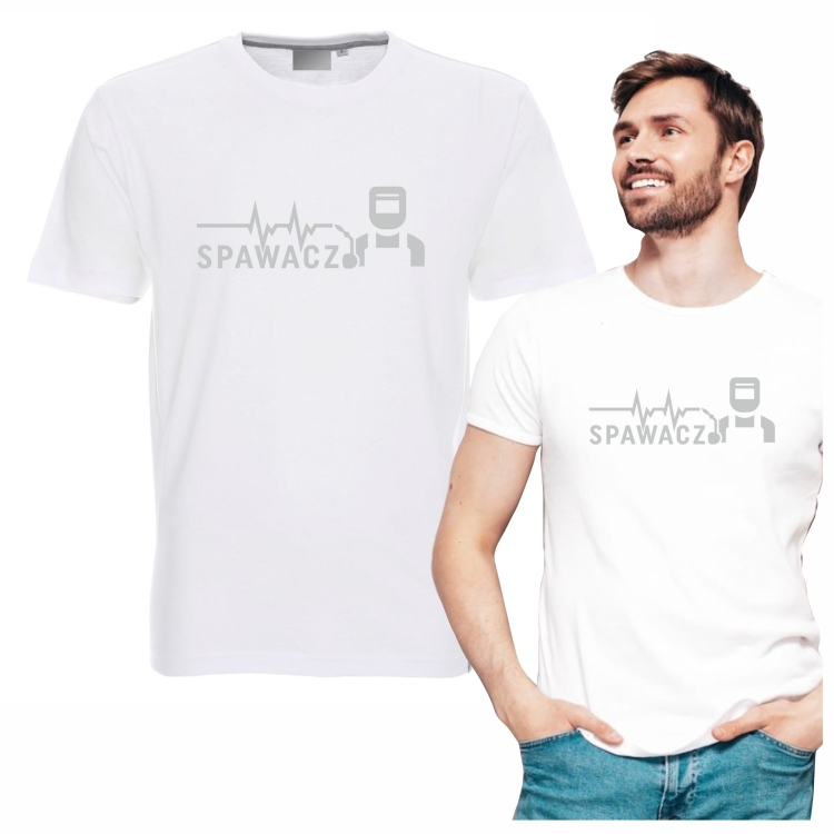 T-shirt męski biały dla spawacza linia życia