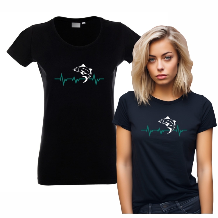 Koszulka czarna linia życia ryba