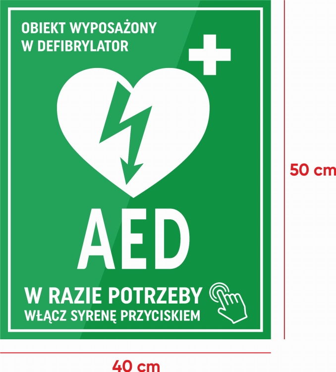 Defibrylator guzik przycisk tabliczka
