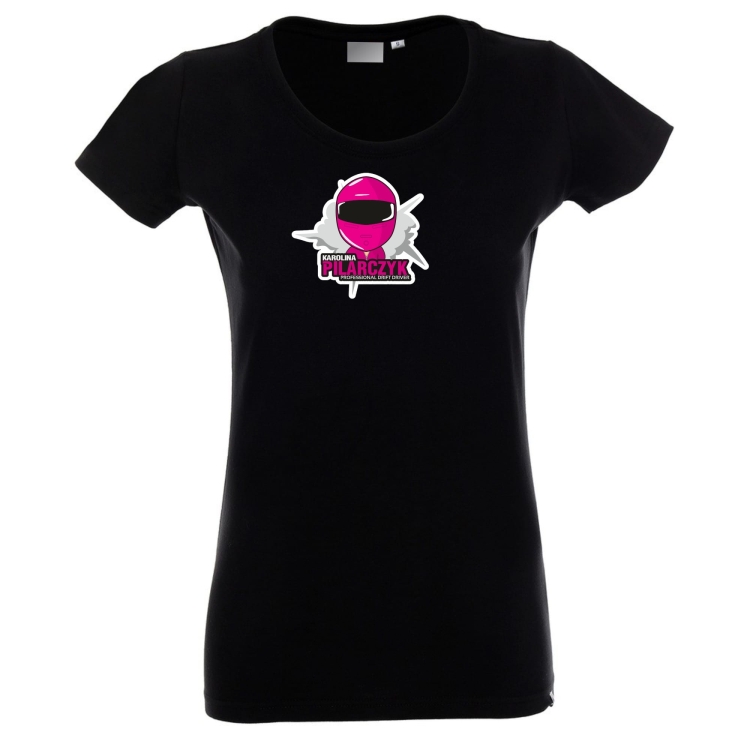 T-shirt damski czarny z wizerunkiem Karoliny Pilarczyk