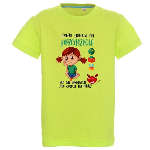 Limonkowa koszulka dla dziewczynki idącej do przedszkola
