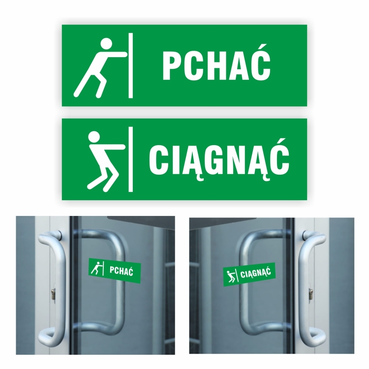 Pchać ciągnąć zestaw naklejek poziome na drzwi wejściowe