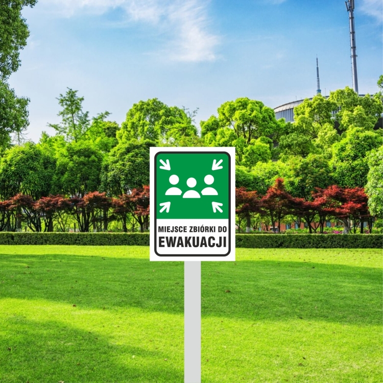 Wyznaczone miejsce zbiórki do ewakuacji tabliczka