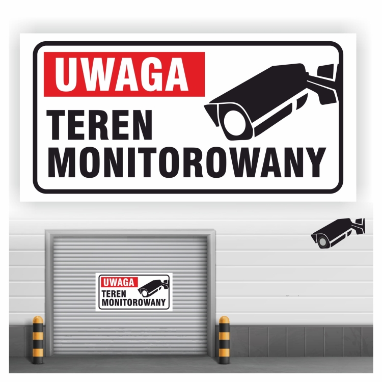 Teren monitorowany naklejka na szyld, drzwi, szybę