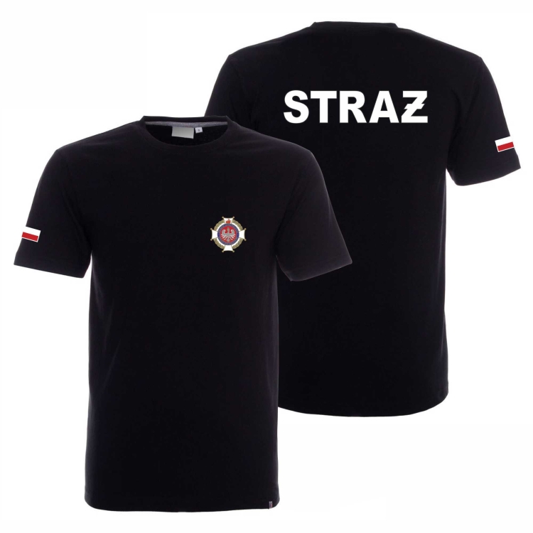 Czarny T-shirt OSP – nazwa jednostki i nadruk strażacki