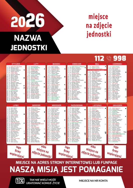 Kalendarz dla straży pożarnej 2026 A3 plakatowy