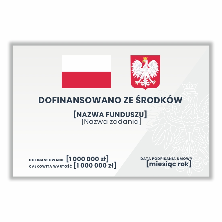 Tablica „Dofinansowano ze środków budżetu państwa” z godłem RP