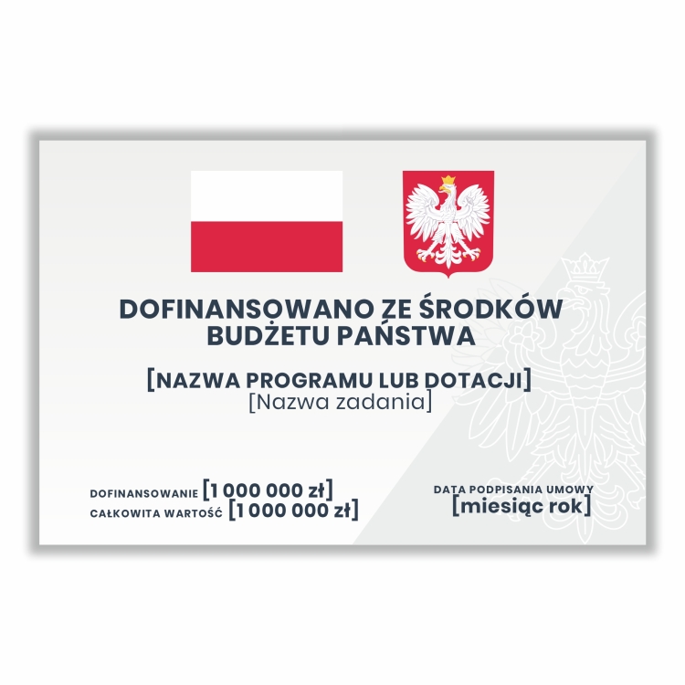 Tablica „Dofinansowano ze środków” z godłem RP – wzór do programów rządowych