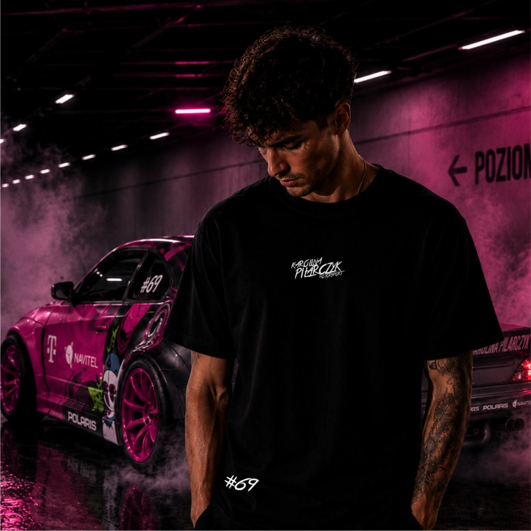 Koszulka męska Karolina Pilarczyk – Silvia S15 czarna, przód z logo Motorsport