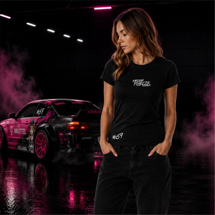 Koszulka damska Karolina Pilarczyk – Silvia S15 czarna, przód z logo Motorsport