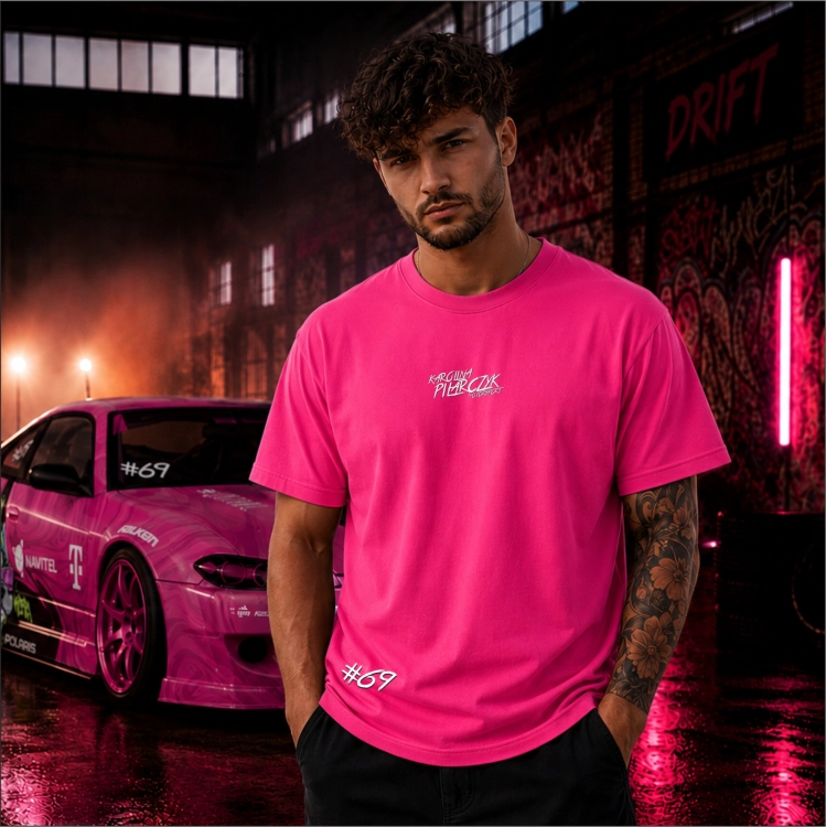 Koszulka męska Karolina Pilarczyk – You Are Your Only Limit różowa, przód z logo Motorsport