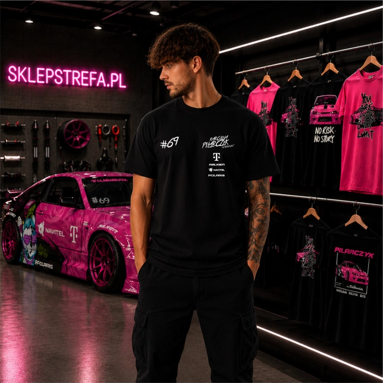 Koszulka męska Karolina Pilarczyk Team 2026 czarna – przód z logo Motorsport i numerem 69