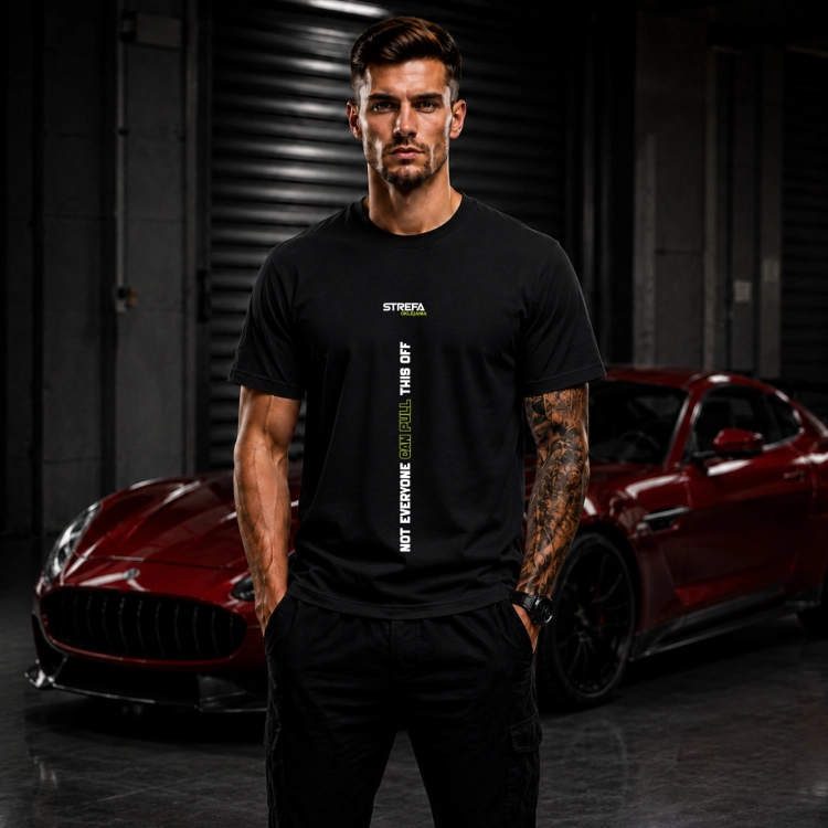 Red Performance – czarna koszulka męska inspirowana motoryzacją