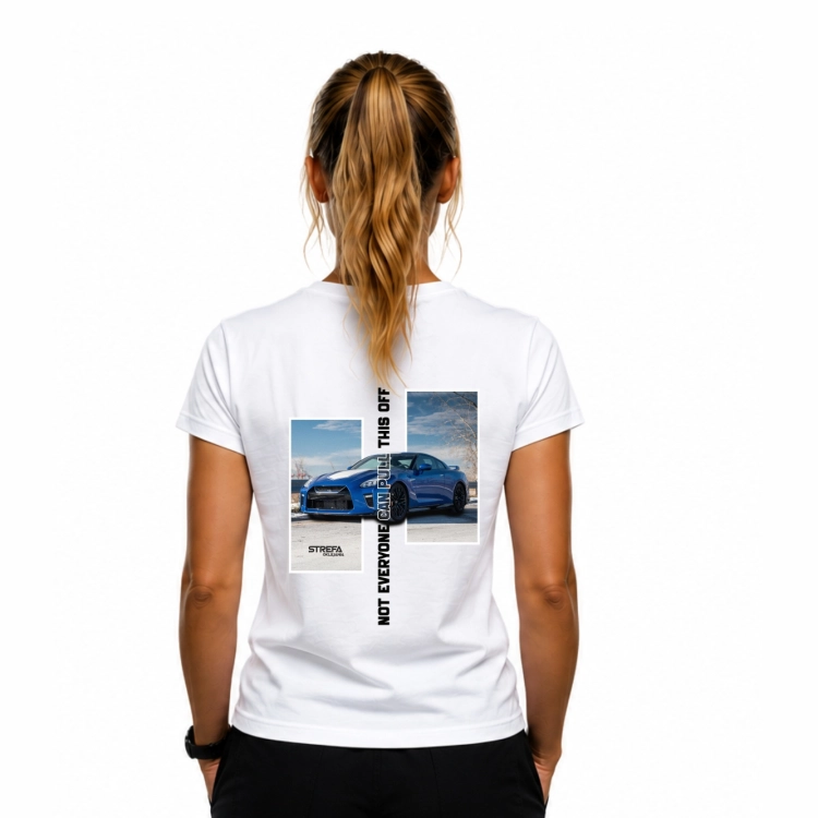 Koszulka automotive Blue Horizon z dużym nadrukiem samochodu na plecach