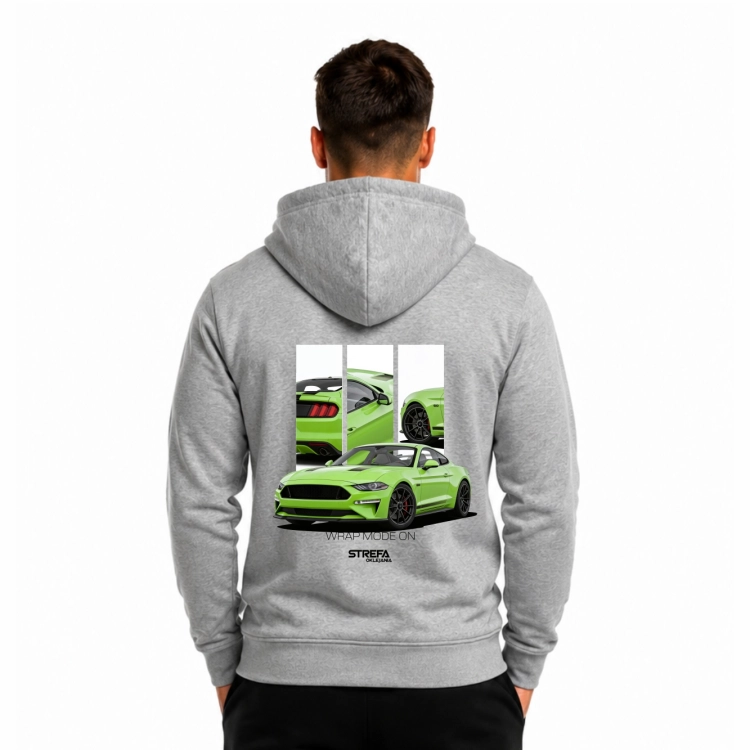 Green Machine – szara bluza z kapturem unisex z motoryzacyjnym nadrukiem