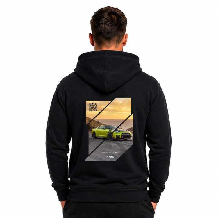 Motoryzacyjna bluza unisex z grafiką sportowego auta i złotego nieba