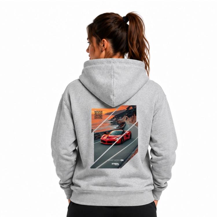 Szara bluza motoryzacyjna z autorskim nadrukiem supersamochodu na plecach