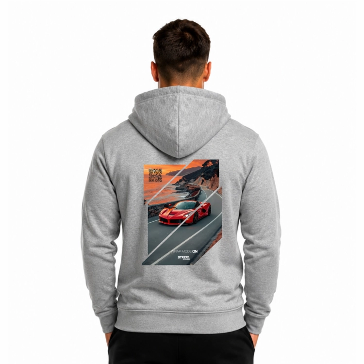 Road Legend – szara bluza z kapturem unisex z motoryzacyjnym nadrukiem