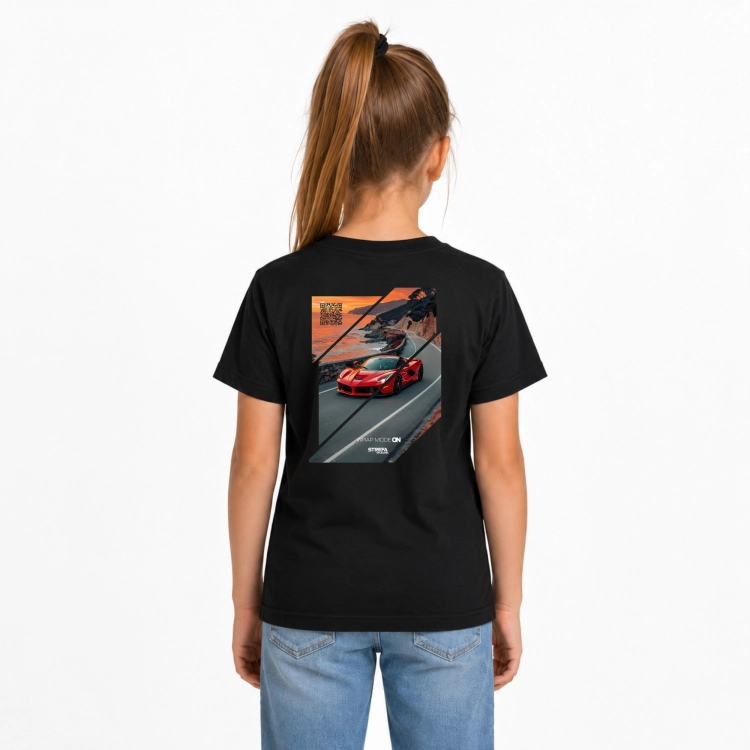 Biała koszulka dziecięca Road Legend z motoryzacyjnym nadrukiem