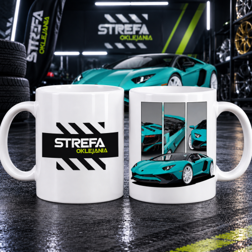 Kubek ceramiczny Turquoise Velocity z grafiką turkusowego supersamochodu