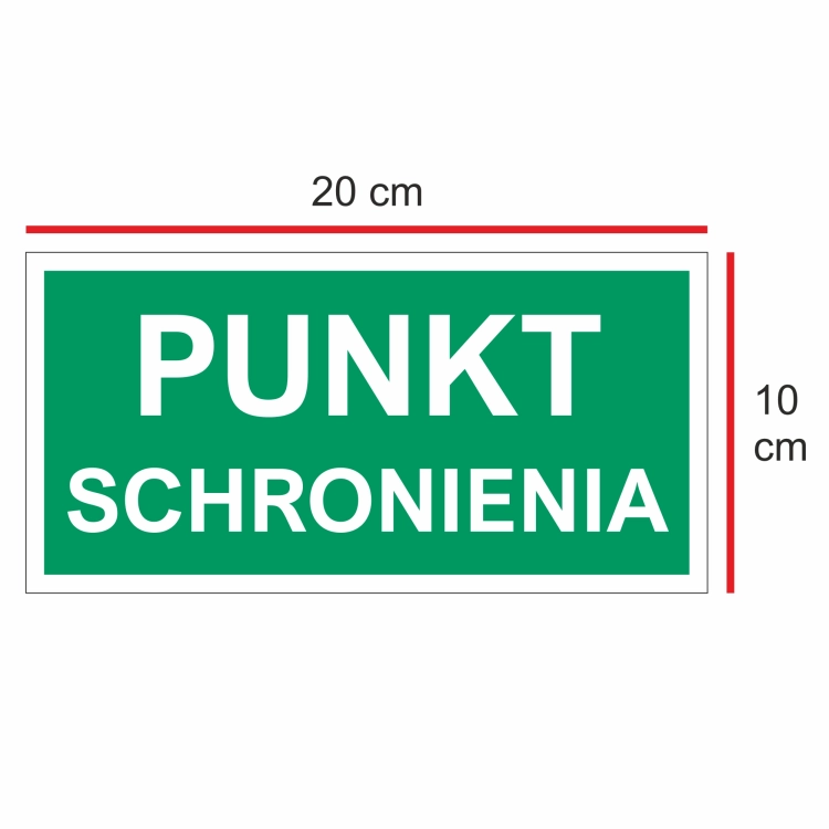 Tablica Punkt Schronienia 20x10 cm – wymiary oznaczenia