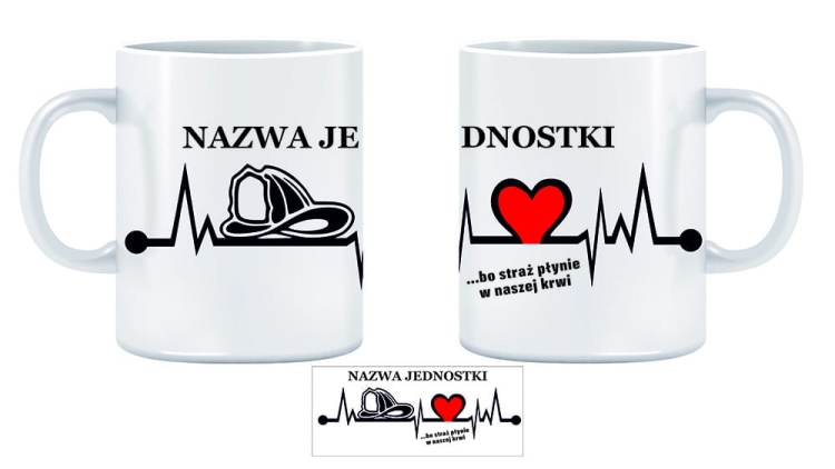 Kubek STRAŻ z nazwą jednostki i hasłem bo straż płynie w naszej krwi